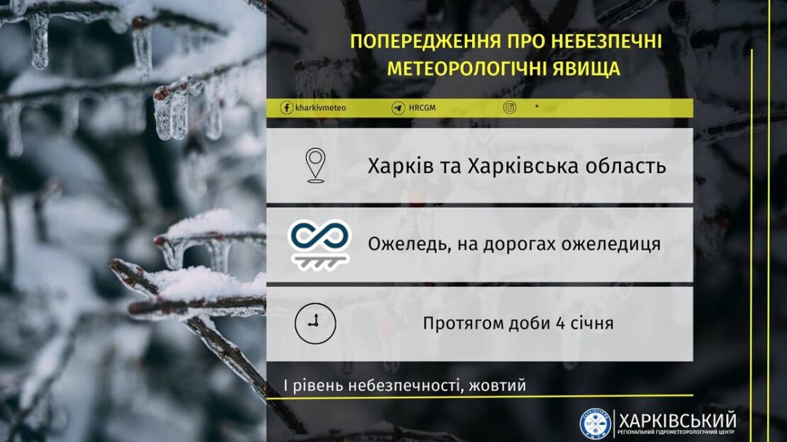 На Харківщині оголосили штормове попередження 4 січня 2024